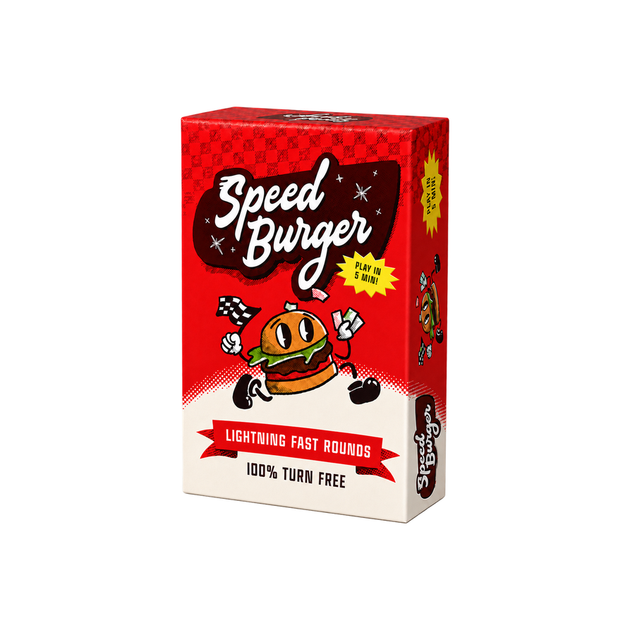 Front and right side of the Speed Burger card game box