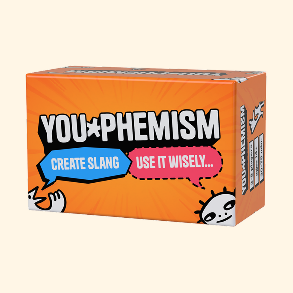 Front and side view of the You-phemism game box